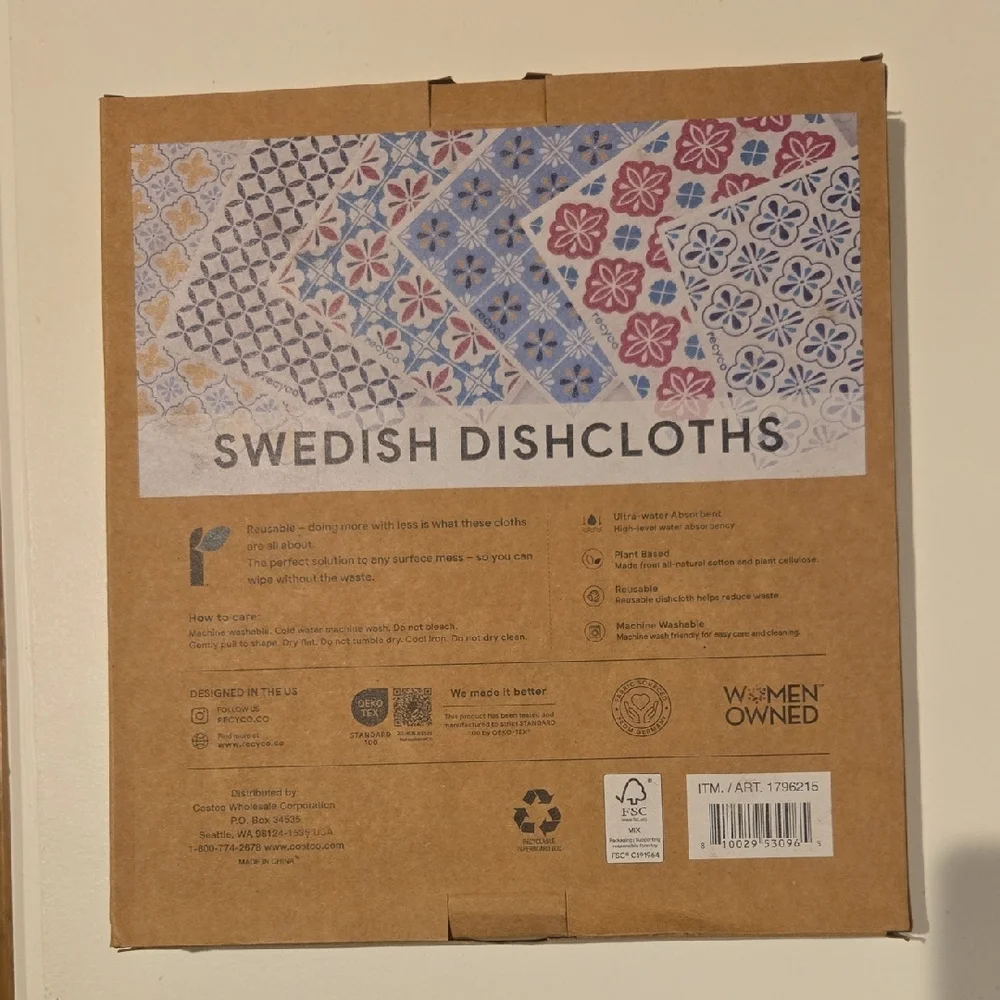 Swedish Dishcloths Floral Yellow and Blue Dishcloths 12 Pack OEKO TEX NEW in box